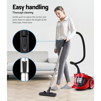 Devanti Bagless Vacuum Cleaner Cleaners Cyclone Cyclonic Vac HEPA Filter Car Home Office 2200W Red Payday Deals