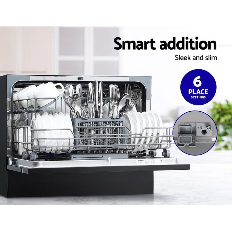 Devanti Benchtop Dishwasher 6 Place Setting Counter Bench Top Dish Washer Black Payday Deals