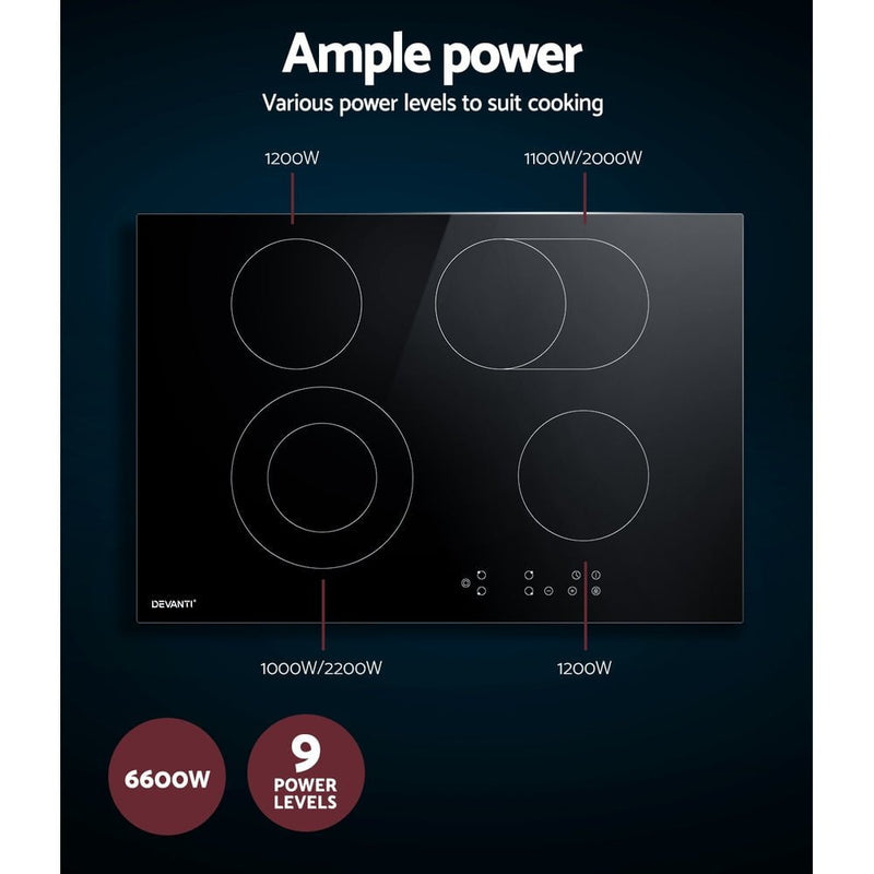 Devanti Ceramic Cooktop 77cm Electric Cooker 4 6 Burner Stove Hob Touch Control Payday Deals