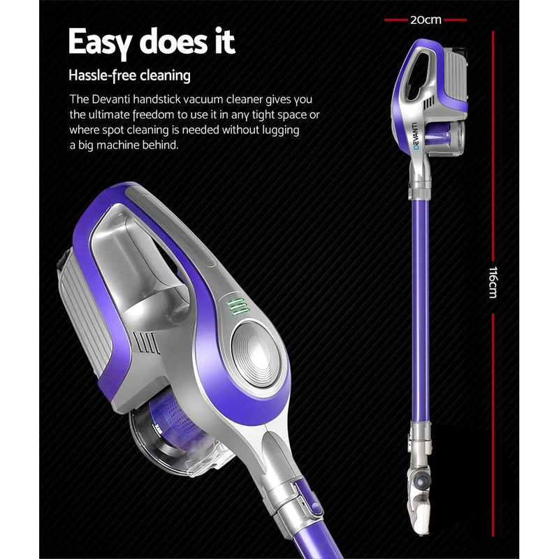 Devanti Cordless Stick Vacuum Cleaner - Purple & Grey Payday Deals