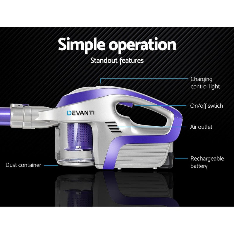 Devanti Cordless Stick Vacuum Cleaner - Purple & Grey Payday Deals