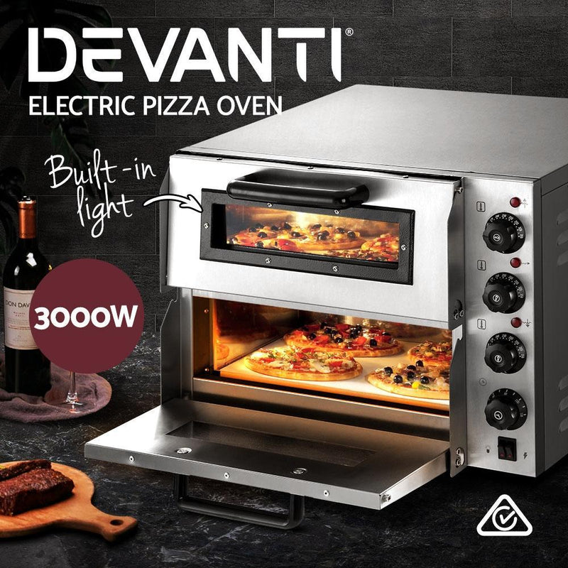 Electric 3KW Pizza Oven Maker Commercial Twin Deck Stone Stainless Steel Payday Deals