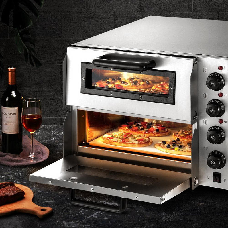 Electric 3KW Pizza Oven Maker Commercial Twin Deck Stone Stainless Steel Payday Deals