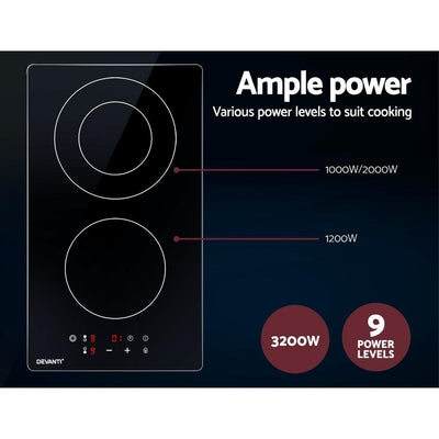 Devanti Electric Ceramic Cooktop 30cm Kitchen Cooker Cook Top Hob Touch Control 3-Zones Payday Deals