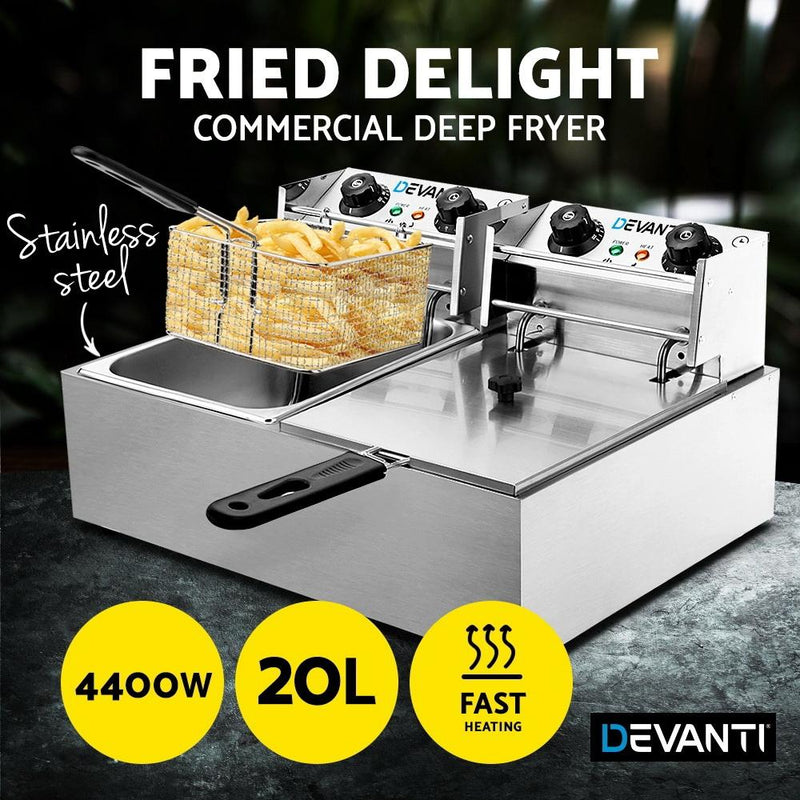 Devanti Electric Commercial Deep Fryer Twin Frying Basket Chip Cooker Kitchen Payday Deals