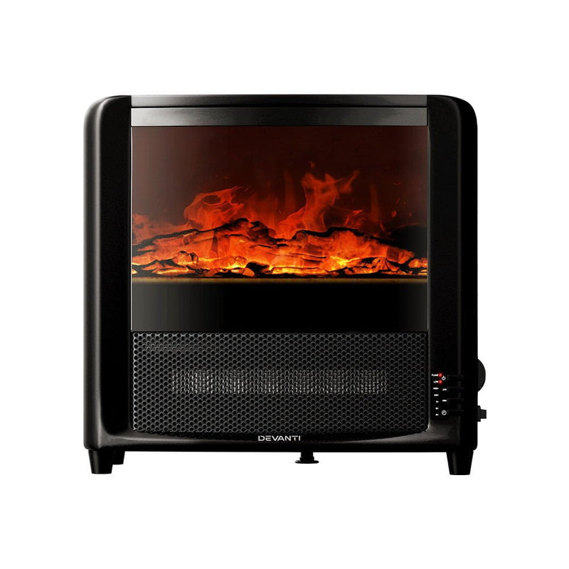 Devanti Electric Fireplace 3D Flame Effect Timer Portable Indoor Heater 2000W Payday Deals