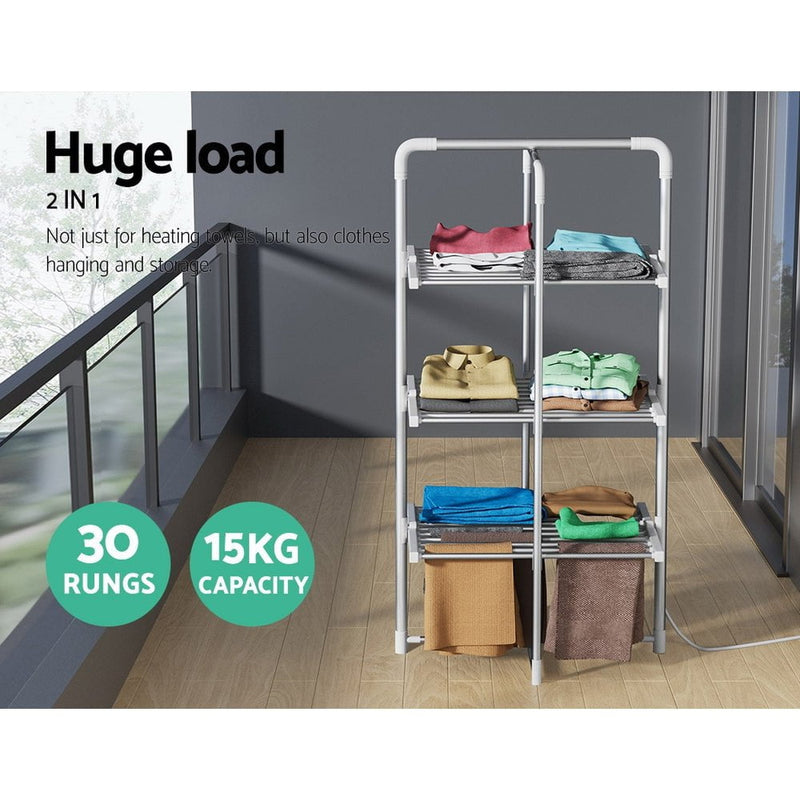 Devanti Electric Heated Towel Clothes Rail Rack Airer Dryer Warmer Stand 300W Payday Deals