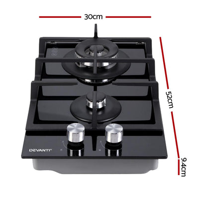 Devanti Gas Cooktop 30cm Gas Stove Cooker 2 Burner Cook Top Konbs NG LPG Black Payday Deals