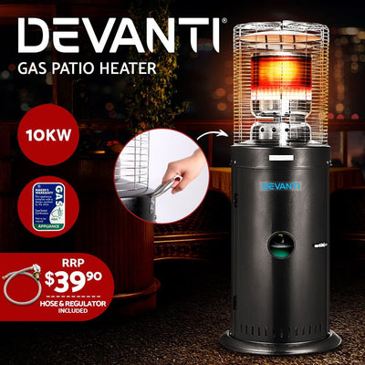 Devanti Gas Patio Outdoor Heater Propane Butane LPG Portable Heater Stand Steel Black Payday Deals