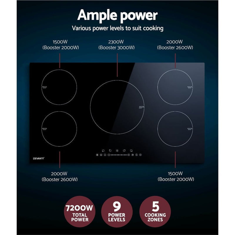 Devanti Induction Cooktop 90cm Electric Cooker Ceramic 5 Zones Stove Hot Plate Payday Deals