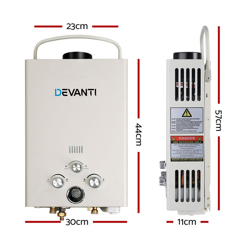 Devanti Outdoor Gas Hot Water Heater Portable Camping Shower 12V Pump Grey Payday Deals