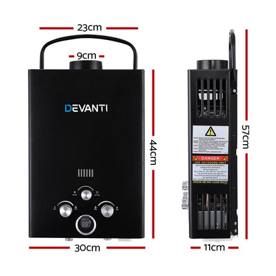 Devanti Outdoor Portable Gas Water Heater 8LPM Camping Shower Black Payday Deals