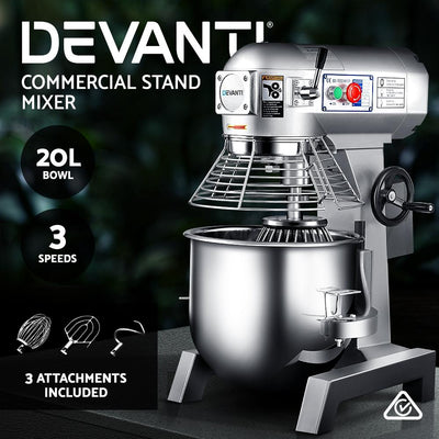 Devanti Planetary Mixer 20L Commercial Stand Food Dough Mixer Blender Bakery