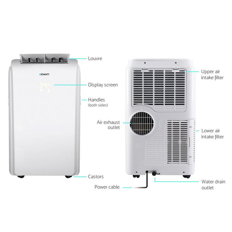 Devanti Portable Air Conditioner Cooling Mobile Fan Cooler Remote Window Kit White 3300W Payday Deals