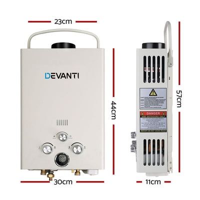Devanti Portable Gas Water Heater 8LPM Outdoor Camping Shower Grey Payday Deals