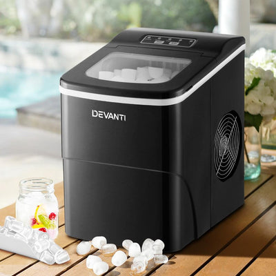 DEVANTi Portable Ice Cube Maker Machine 2L Home Bar Benchtop Easy Quick Black Payday Deals