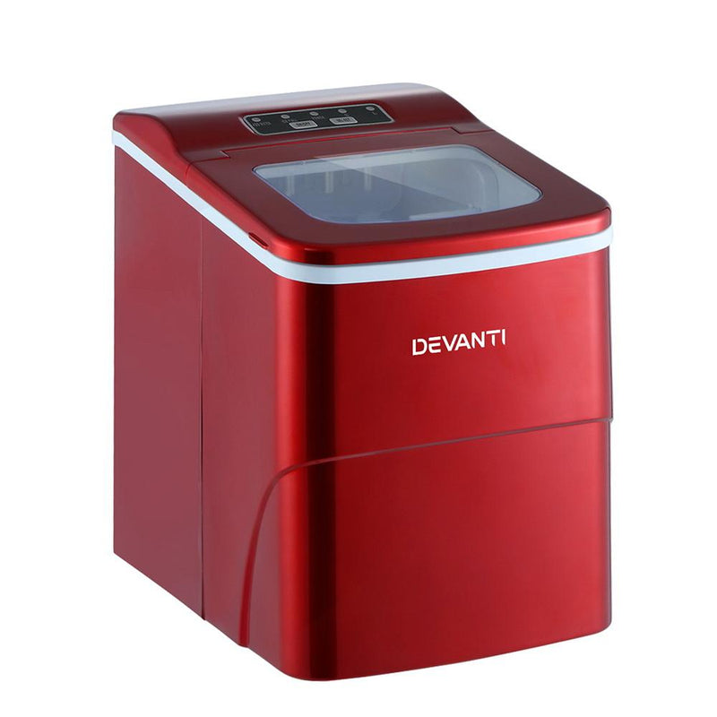 DEVANTi Portable Ice Cube Maker Machine 2L Home Bar Benchtop Easy Quick Red Payday Deals