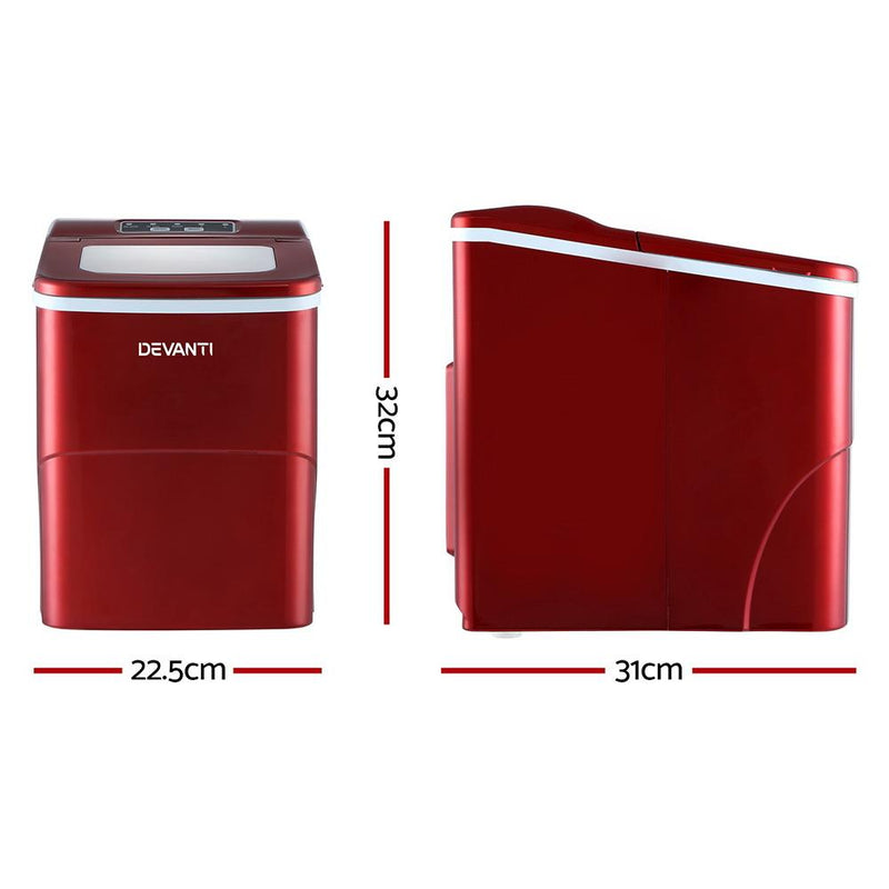 DEVANTi Portable Ice Cube Maker Machine 2L Home Bar Benchtop Easy Quick Red Payday Deals