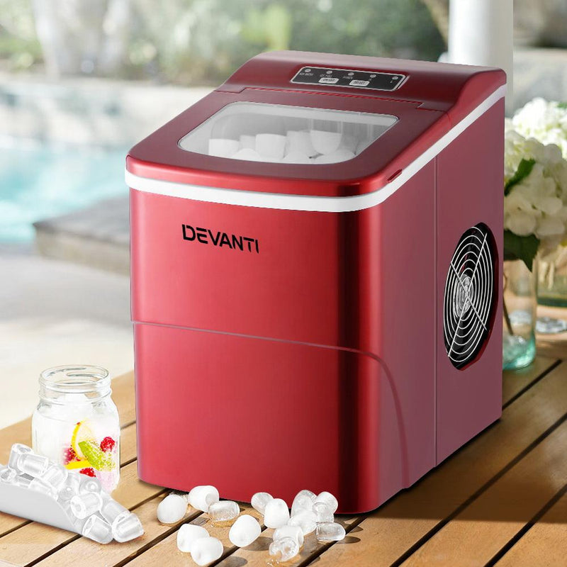 DEVANTi Portable Ice Cube Maker Machine 2L Home Bar Benchtop Easy Quick Red Payday Deals