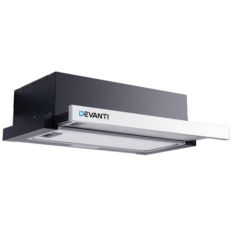 Devanti Rangehood Range Hood Stainless Steel Slide Out Kitchen Canopy 60cm 600mm Black Payday Deals