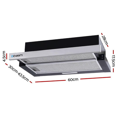 Devanti Rangehood Range Hood Stainless Steel Slide Out Kitchen Canopy 60cm 600mm Black Payday Deals
