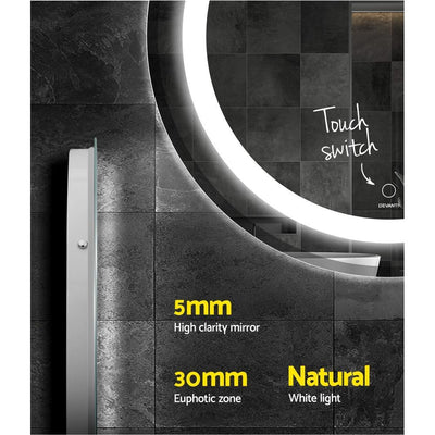 Round Wall Bathroom Vanity Makeup Mirror LED Illuminated Light Touch Switch 63cm Payday Deals