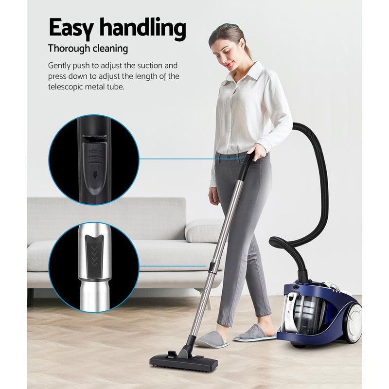 Devanti Vacuum Cleaner Bagless Cyclone Cyclonic Vac Home Office Car 2200W Blue Payday Deals