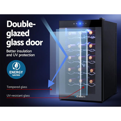 Devanti Wine Cooler 18 Bottles Glass Door Beverage Cooler Thermoelectric Fridge Black Payday Deals