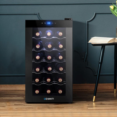 Devanti Wine Cooler 18 Bottles Glass Door Beverage Cooler Thermoelectric Fridge Black Payday Deals
