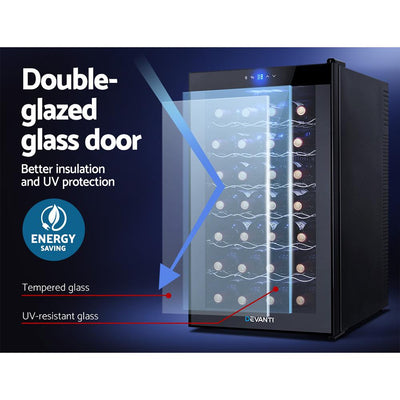 Devanti Wine Cooler 28 Bottles Glass Door Beverage Cooler Thermoelectric Fridge Black Payday Deals