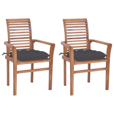 Dining Chairs 2 pcs with Anthracite Cushions Solid Teak Wood Payday Deals