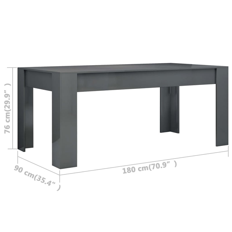 Dining Table High Gloss Grey 180x90x76 cm Engineered Wood Payday Deals