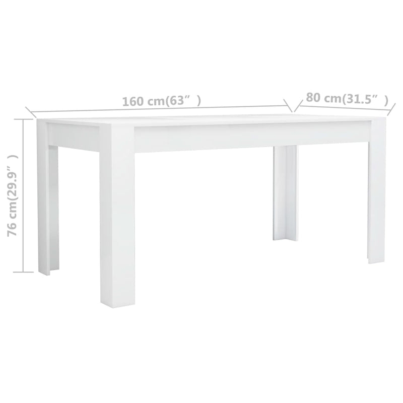 Dining Table High Gloss White 160x80x76 cm Engineered Wood Payday Deals