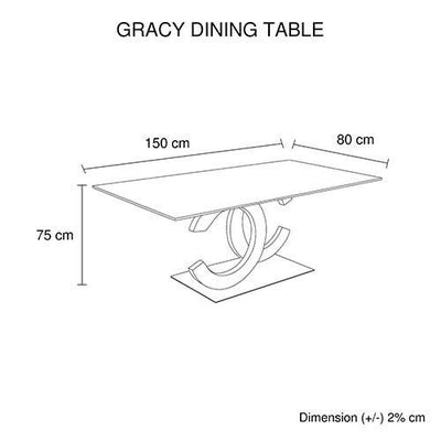 Dining Table in Crescent Shaped High Glossy Stainless Steel Base with 12mm Tempered Glass Top Payday Deals