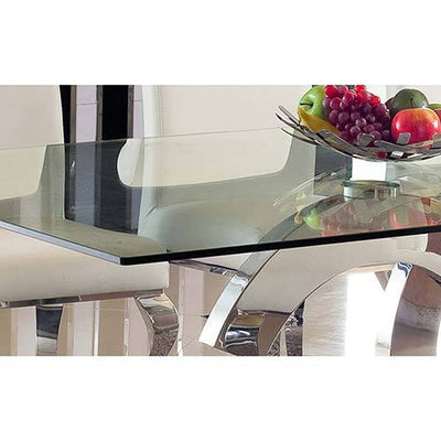 Dining Table in Crescent Shaped High Glossy Stainless Steel Base with 12mm Tempered Glass Top Payday Deals