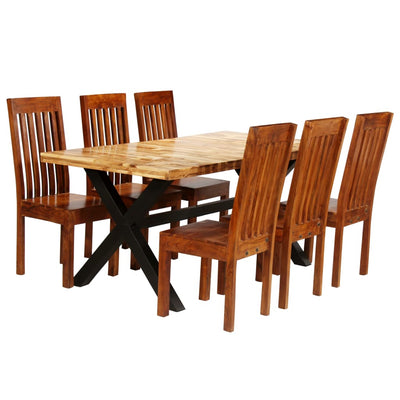 Dining Table Set 7 Pieces Solid Acacia and Mango Wood Payday Deals