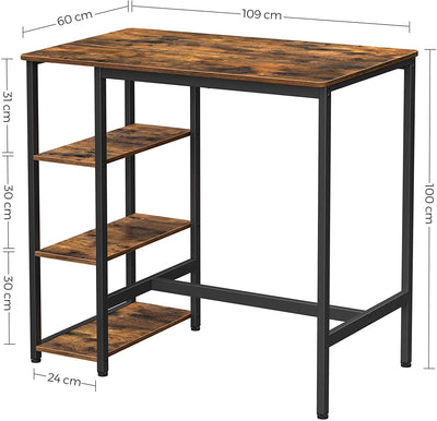 Dining Table with 3 Shelves and Industrial Style Stable Steel Structure,  109 x 60 x 100 cm, Rustic Brown Payday Deals