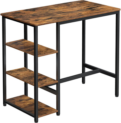 Dining Table with 3 Shelves and Industrial Style Stable Steel Structure,  109 x 60 x 100 cm, Rustic Brown