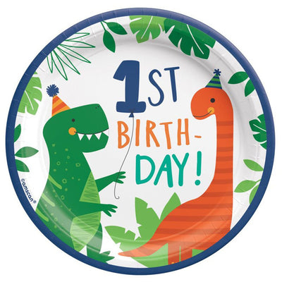 Dinosaur Dino-Mite 1st Birthday Lunch Cake Dessert Paper Plates 8 Pack