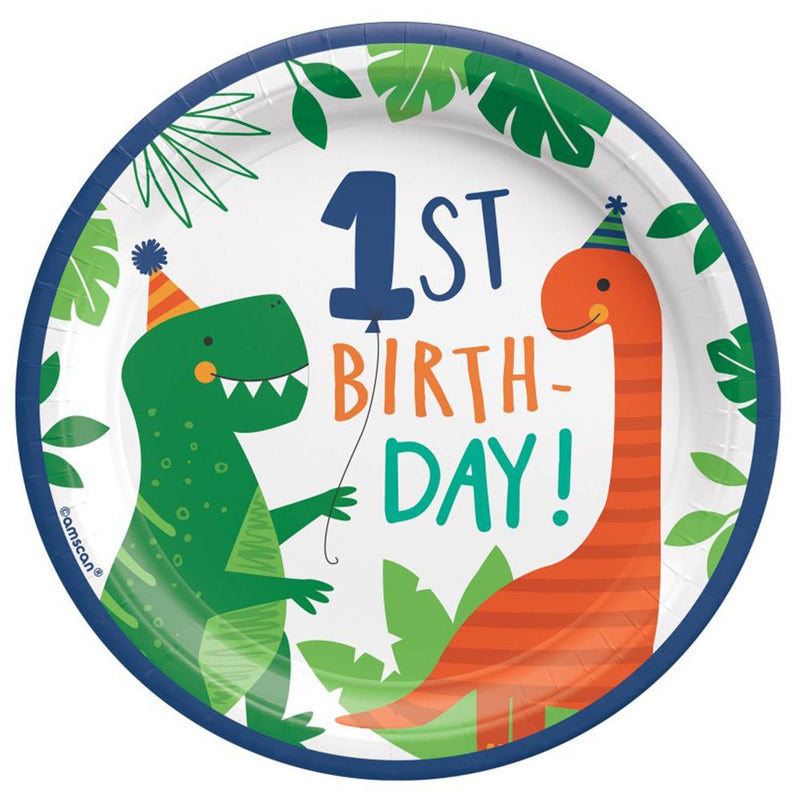 Dinosaur Dino-Mite 1st Birthday Lunch Cake Dessert Paper Plates 8 Pack Payday Deals