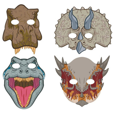 Dinosaur Jurassic Into The Wild Paper Masks 8 Pack
