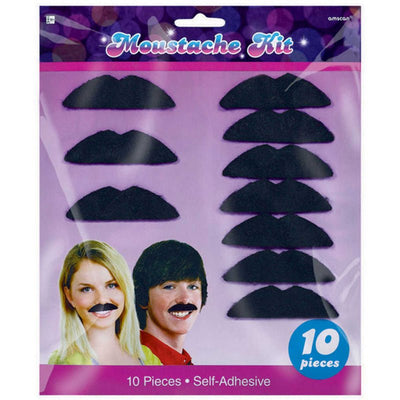 Disco Fever Moustaches Black 10 Pack