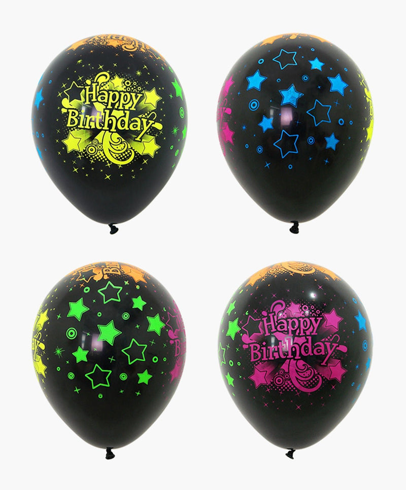 Disco Party Supplies Happy Birthday Black and Neon Balloons 12 pack Payday Deals