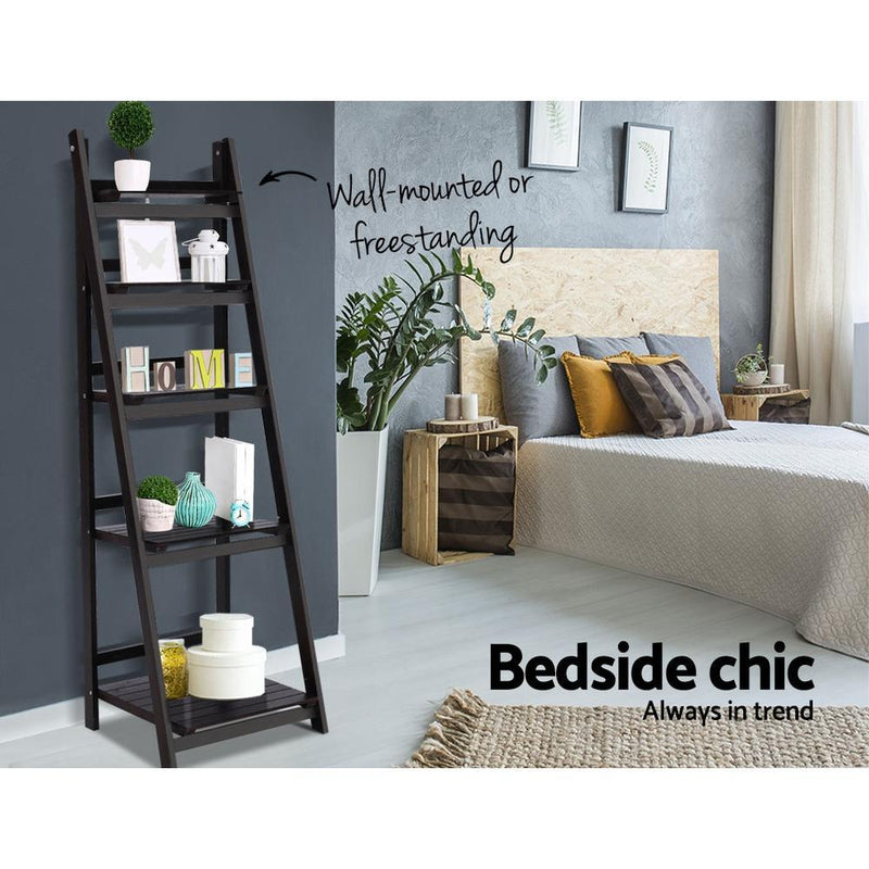 Artiss Display Shelf 5 Tier Wooden Ladder Stand Storage Book Shelves Rack Coffee Payday Deals