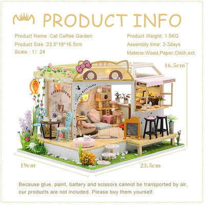 Dollhouse Miniature with Furniture Kit Plus Dust Proof and Music Movement - Cat Coffee (Valentine's Day Gift Idea) Payday Deals