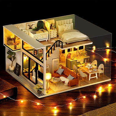 Dollhouse Miniature with Furniture Kit Plus Dust Proof and Music Movement - Comfortable room (1:24 Scale Creative Room Idea) Payday Deals