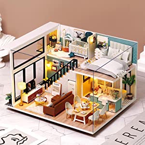 Dollhouse Miniature with Furniture Kit Plus Dust Proof and Music Movement - Comfortable room (1:24 Scale Creative Room Idea) Payday Deals