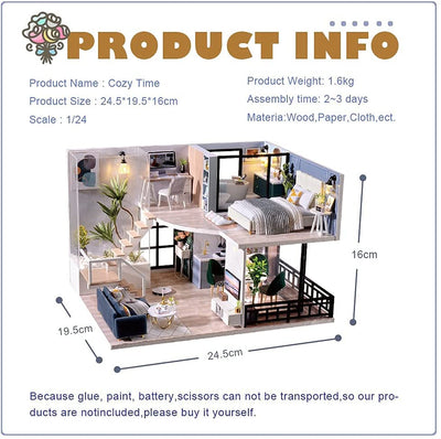 Dollhouse Miniature with Furniture Kit Plus Dust Proof and Music Movement - Cozy time  (Valentine's Day Gift Idea) Payday Deals