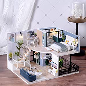 Dollhouse Miniature with Furniture Kit Plus Dust Proof and Music Movement - Cozy time  (Valentine's Day Gift Idea) Payday Deals