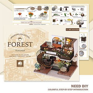 Dollhouse Miniature with Furniture Kit Plus Dust Proof and Music Movement - Forest Tea Shop Payday Deals